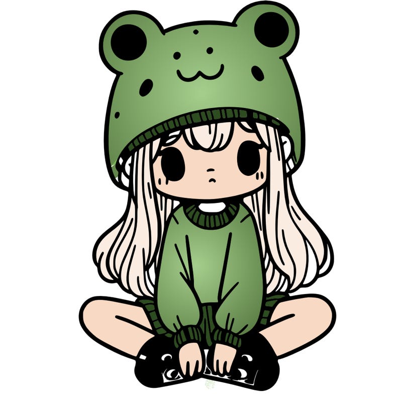 a girl wearing a frog hat and some frog socks