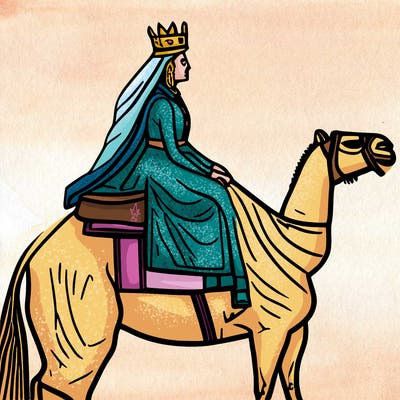 reine d’angleterre sur un chameau