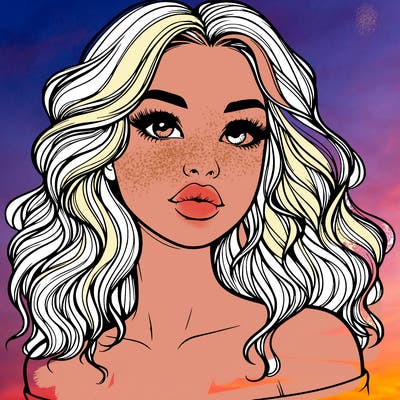 realistic girl with wavy hair and lips