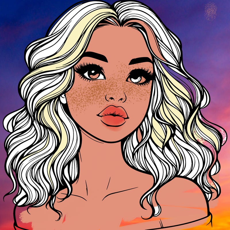 realistic girl with wavy hair and lips