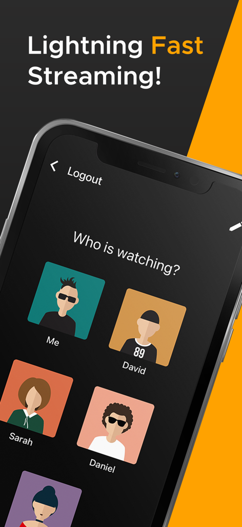 Pantalla de selección de perfil de usuario de la aplicación Max Player que muestra múltiples cuentas para streaming familiar