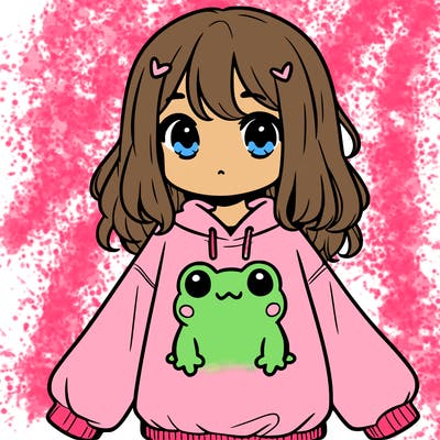girl wearing frogging sweatshirt