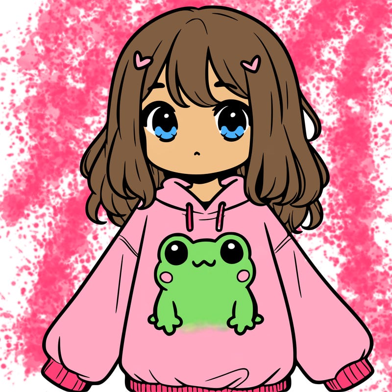 girl wearing frogging sweatshirt