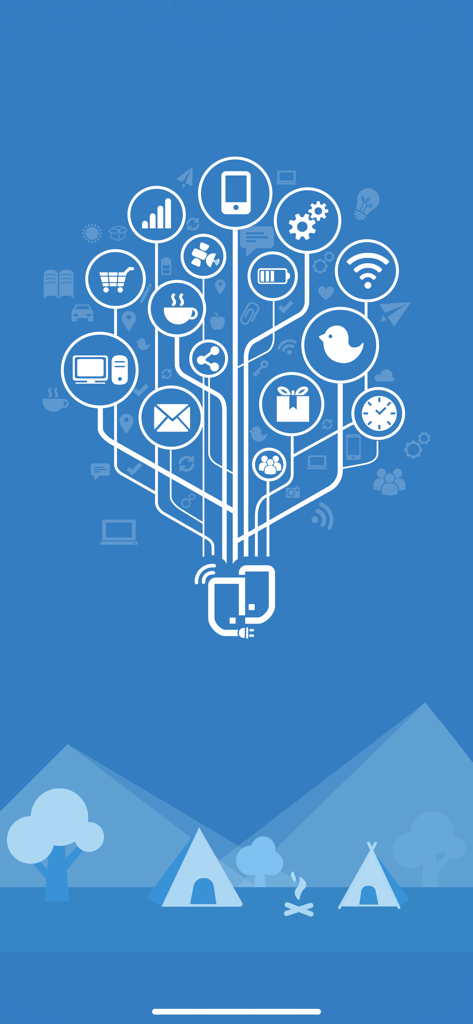 ASUS Extender - Digital connectivity tree with smart home and networking icons growing from two mobile devices on a blue background
