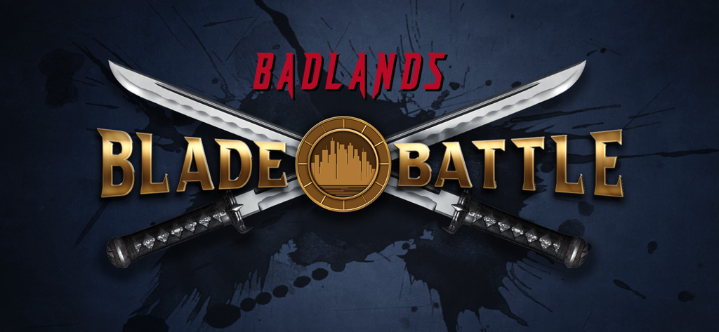 Badlands Blade Battle - Logo oficial de Badlands Blade Battle con katanas cruzadas y un emblema de ciudad dorada