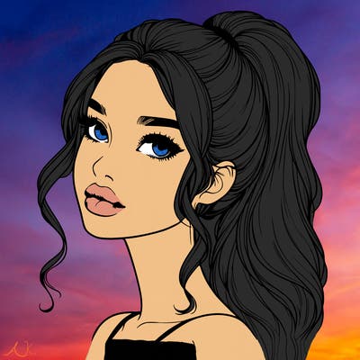 realistic girl with a ponytail on her hair and lips