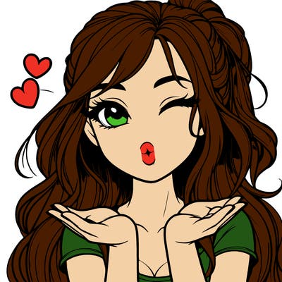 realistic girl winking and blowing a kiss while making heart hands