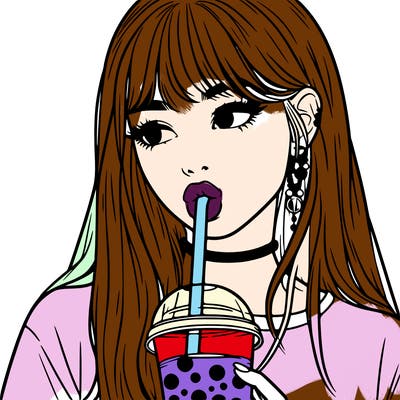 aesthetic realistic girl drinking boba