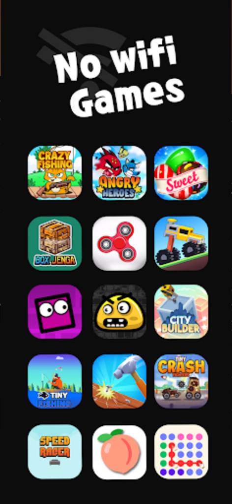 ThumbGames - 100 Arcade Games - A collection of colorful arcade mini game icons under the heading No wifi Games.
