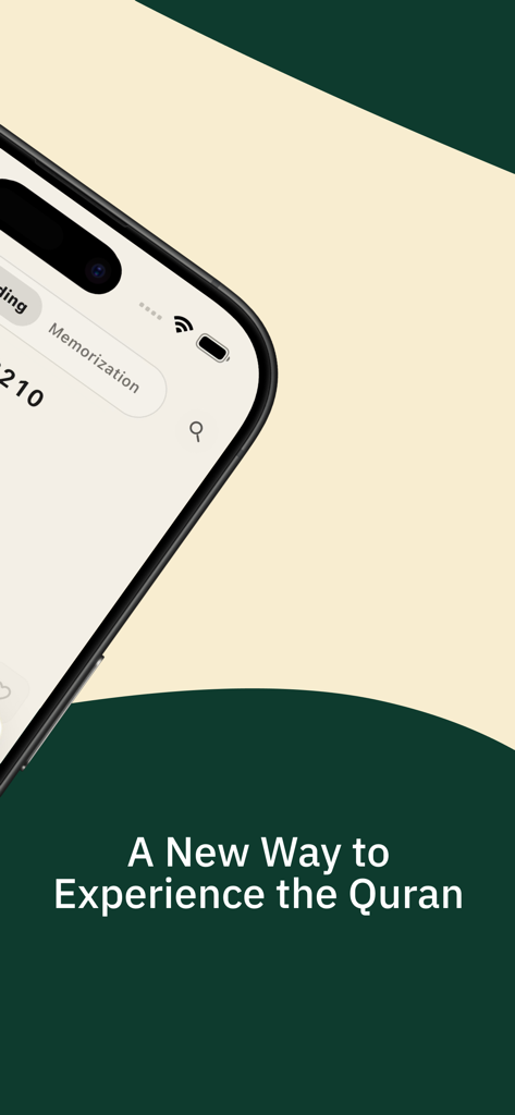 Introductory screen for the Iqraa Quran app featuring a minimalist design and the slogan A New Way to Experience the Quran.