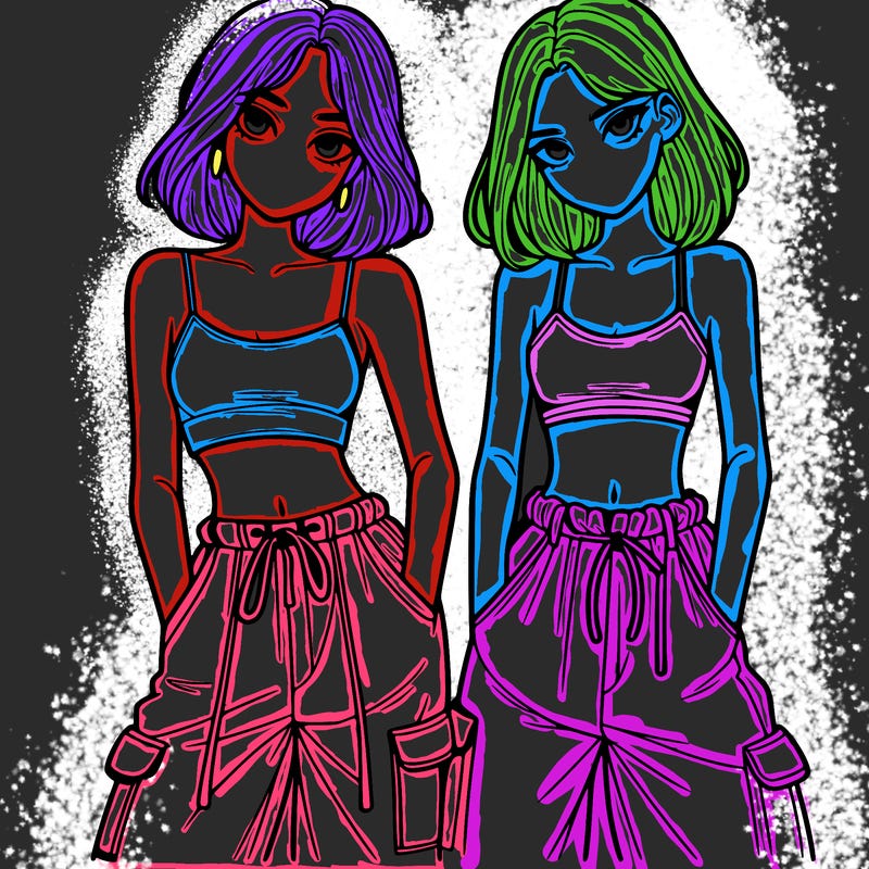 two girls with crop top with baggy pants