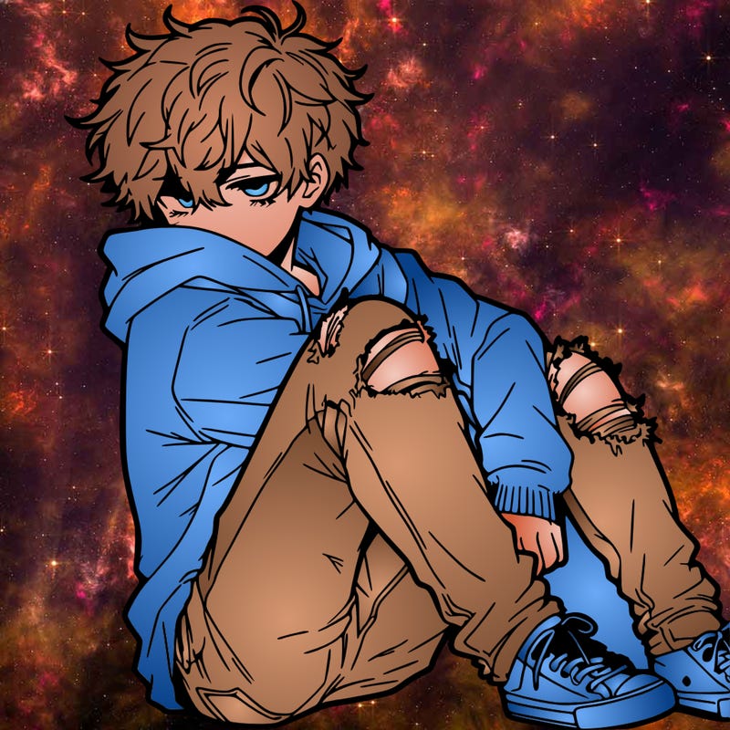 a male hoddie ripped jeans messy hair anime