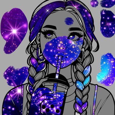 realistic girl with braided hair drinking boba