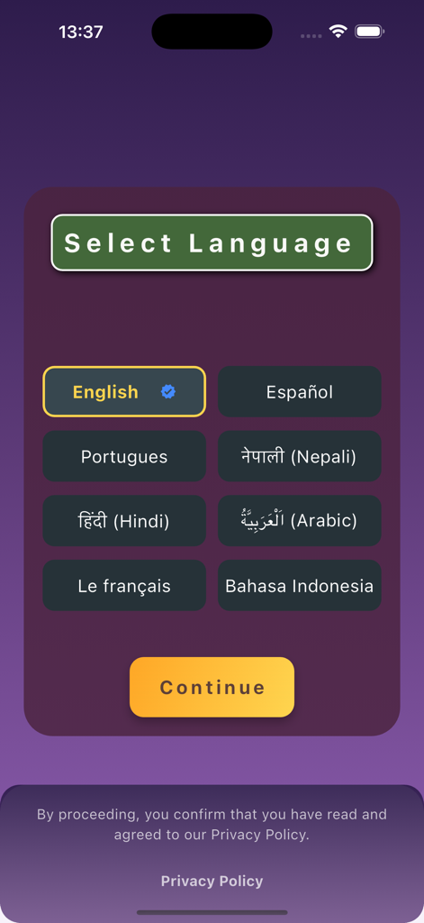 Ludo Offline Board Game - Pantalla de selección de idioma en la aplicación Ludo Juego de Mesa sin Conexión mostrando múltiples opciones de idioma