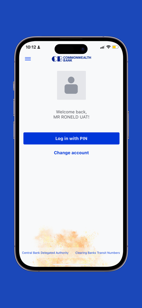Login screen of the CBL Mobile Banking app for Commonwealth Bank Limited