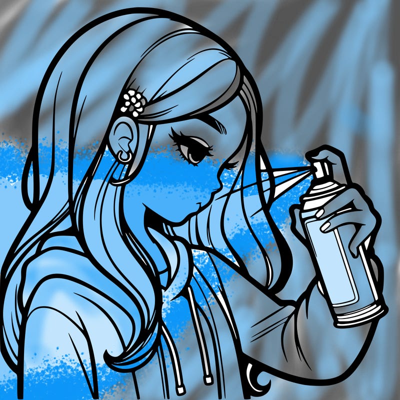 a realistic girl spray painting