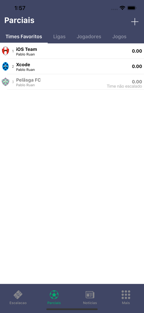 Guru do Cartola - Guru do Cartola mobile app screen displaying partial scores for favorite soccer teams