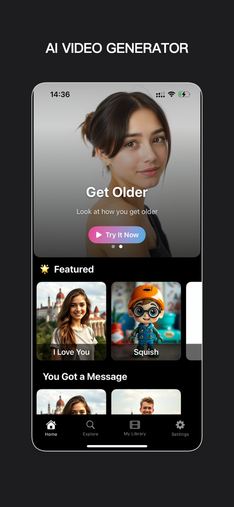 Startbildschirm der Remake AI App, der vorgestellte KI-Video-Vorlagen und Effekte anzeigt