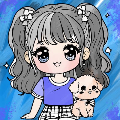 cute girl with tiny puppy