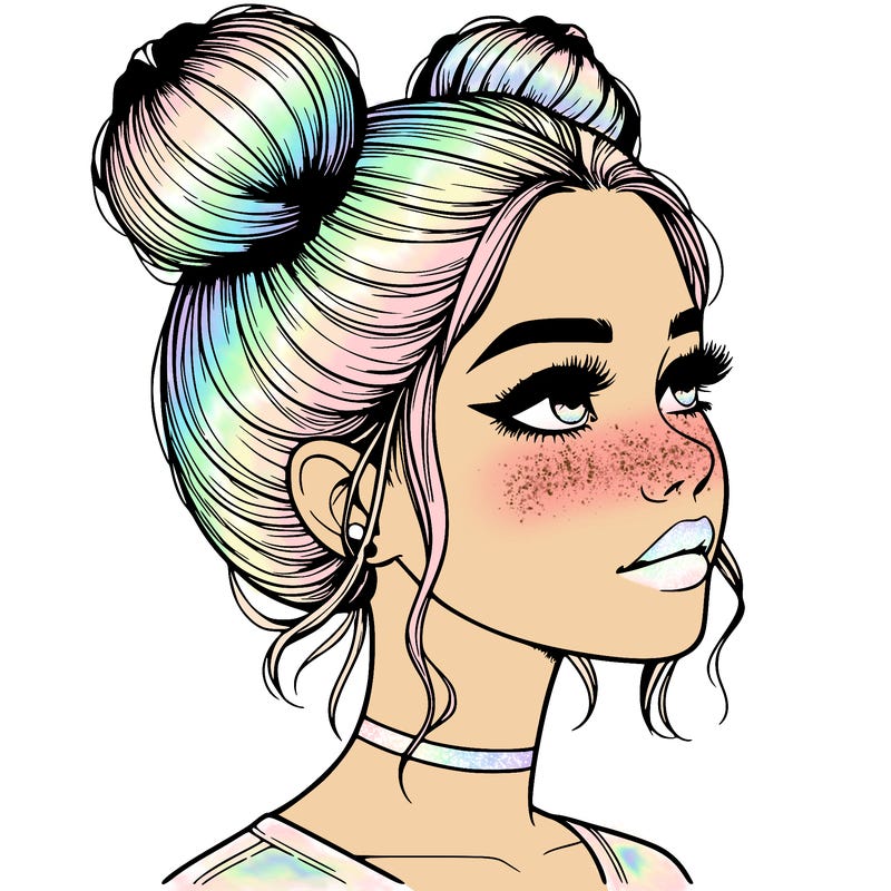realistic girl with buns on the top of her head