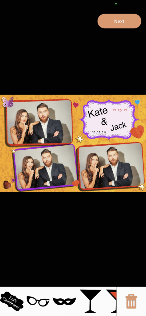 LumaBooth Event Photo Booth - A custom wedding photo booth layout in LumaBooth with digital stickers and a personalized theme