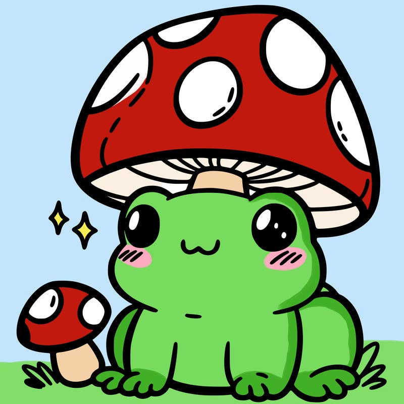 a cute frog with a mushroom hat