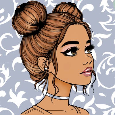realistic girl with buns on the top of her head
