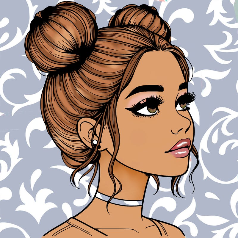 realistic girl with buns on the top of her head