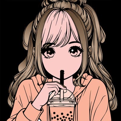 realistic girl drinking realistic boba