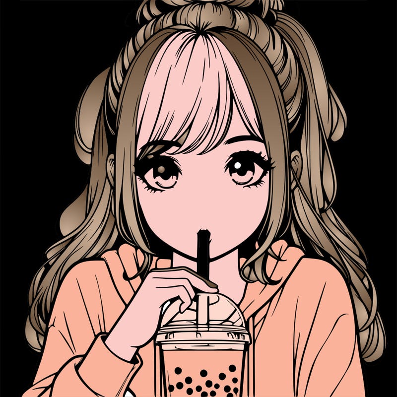 realistic girl drinking realistic boba