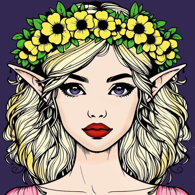 realistic female elf with flower crown