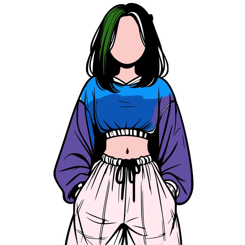 realistic girl faceless with baggy pants and a crop top