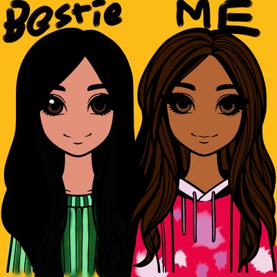 realistic girl with long hair with her best friend