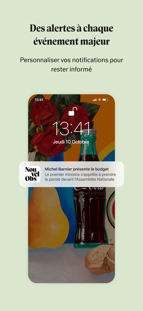 Écran de verrouillage du smartphone affichant une notification d'alerte d'actualités de l'application Le Nouvel Obs