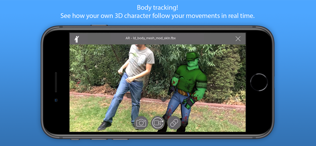 Artist 3D Viewer - Real time body tracking feature in Artist 3D Viewer showing a 3D character mirroring a person movements in AR