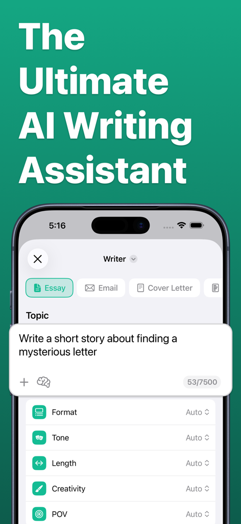 AI Essay Writer PaperMate app interface showing the writing assistant features