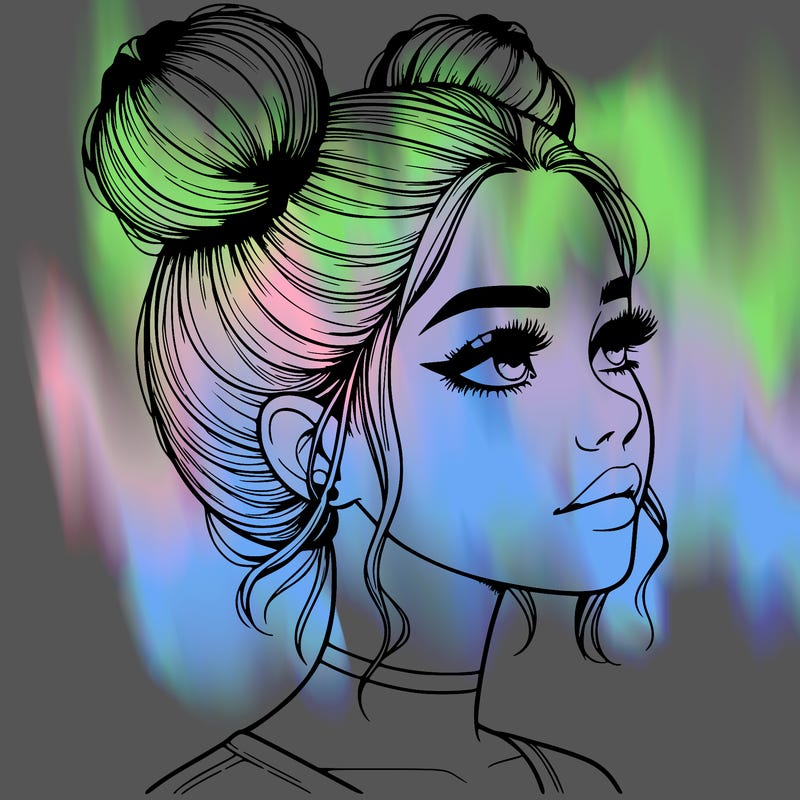 realistic girl with buns on the top of her head