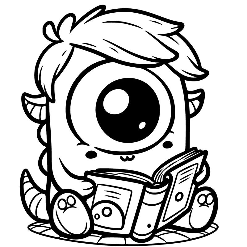a cute little cyclops reading a book