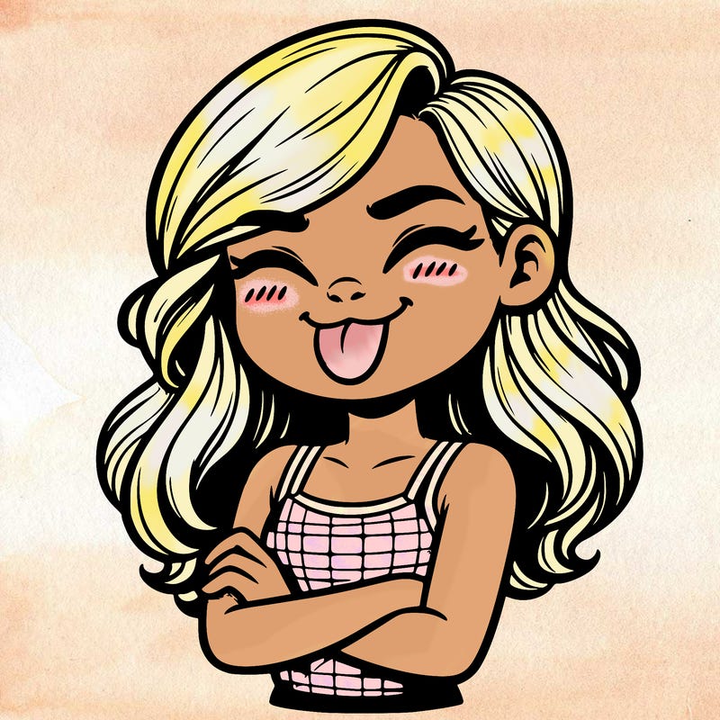 realistic girl crossing her arms and wearing a tank top with her tongue held out she has long hair