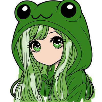 a pretty girl wearing a frog hoodie portrait with long hair