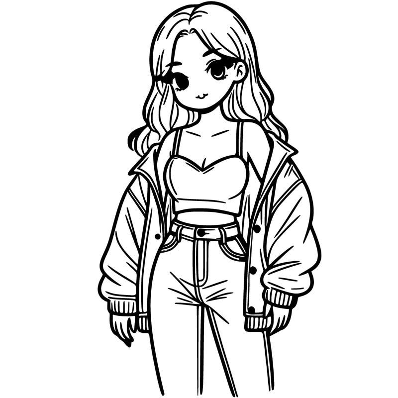 girl in a crop top with jacket and long jeans