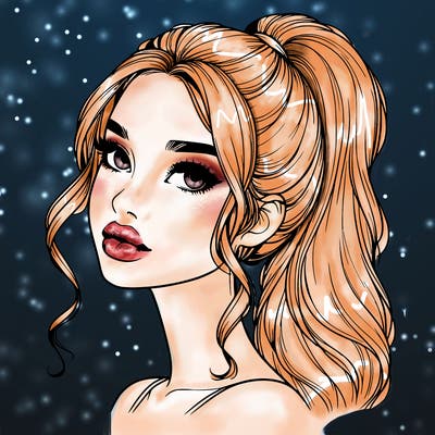 realistic girl with a ponytail on her hair and lips