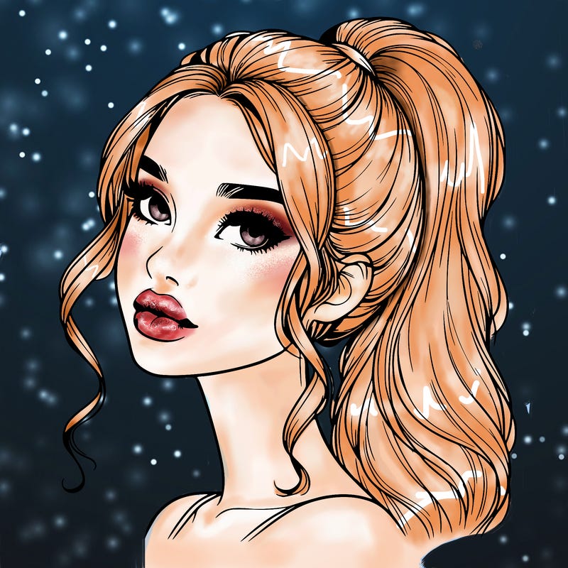 realistic girl with a ponytail on her hair and lips