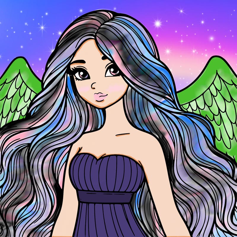 a realistic female angel with long locks
