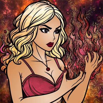 a realistic woman having the power of fire