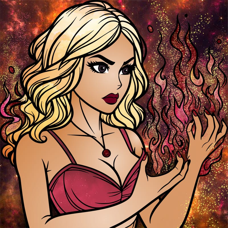 a realistic woman having the power of fire