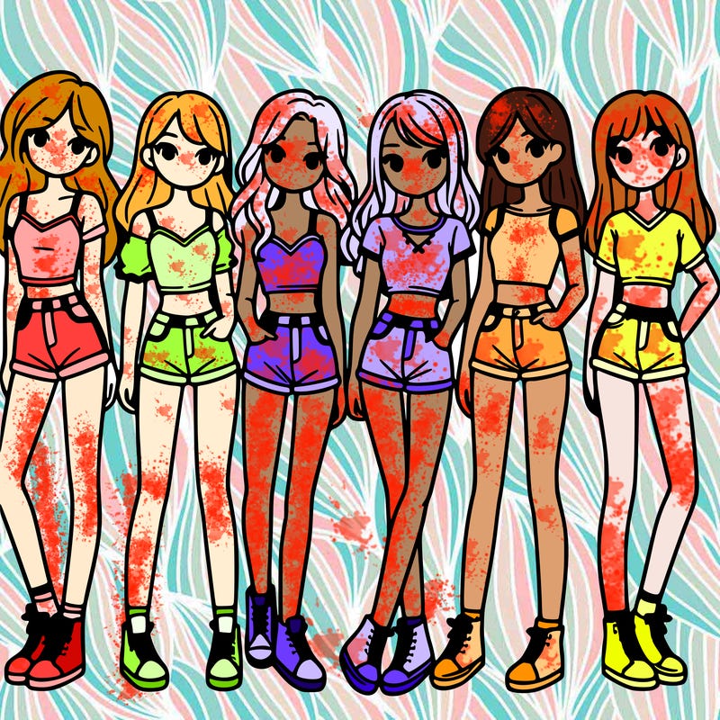 a group of girls wearing crop tops and shorts