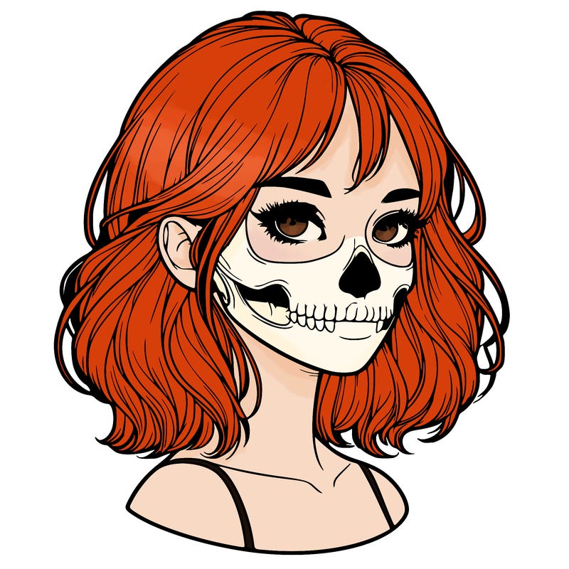realistic girl with skull