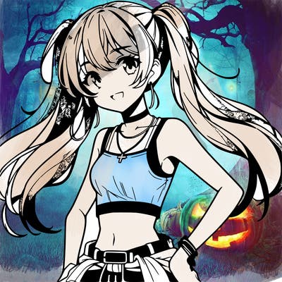 anime girl wearing crop top