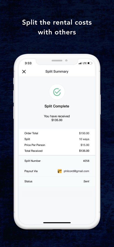 CatchCorner by SI - A mobile app screen showing a successful split payment summary for a sports facility rental on CatchCorner by SI.